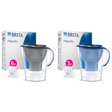 BRITA Marella Water Filter Jug Half Year Pack - Graphite (2.4 Litre) with 6x MAXTRA PRO & Marella Water Filter Jug Starter Pack - Blue (2.4 Litre) wi