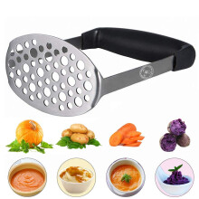 Starchef Masher Ricer,Stainless Steel Masher Ricer with Soft Handle,Fruit & Vegetable Masher Ricer, Potato Ricer Masher(Black)
