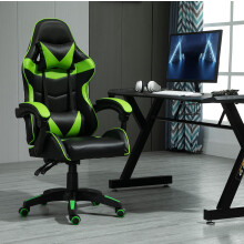 mcc direct Swivel Faux Leather Office Chair Racing Sports Gaming Tilt Computer Desk Chair with Headrest & Lumbar Cushion A (Green)