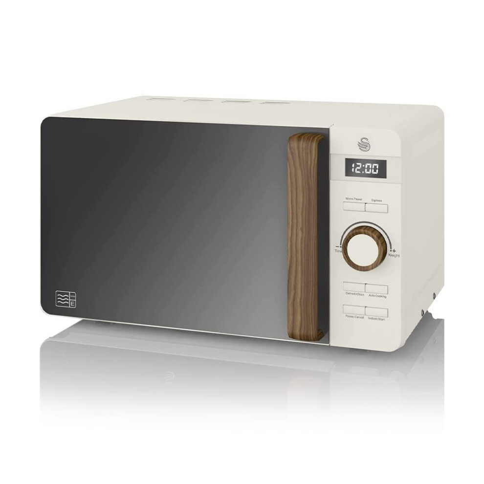 Swan Sm22036lwhtn Nordic Led Digital Microwave With Glass Turntable, 6 Power Levels & Defrost Setting, 20L, 800W, White