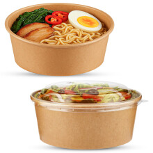 CHEF ROYALE 20x 1000ml Kraft Salad Paper Bowls with Lids -Takeaway Bowls for Hot/Cold Food - Leakproof Soup Containers - Carboard Packaging