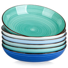 vancasso Bonita Large Pasta Bowls Set of 6, 50 oz Ceramic Salad Bowls, Microwave & Dishwasher Safe Soup Bowl, Serving Bowl for Kitchen and Dinner, Co