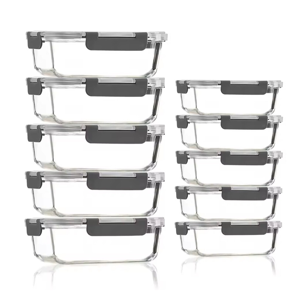Eidoct Glass Containers With Lids, 10 Pack Airtight Glass Meal Prep Containers, Glass Food Storage Containers, Reusable, Stackable, Microwave, Oven, Freezer