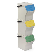 TATAY Recycling Kitchen Bin Easy Waste 20L | Set of 3 | Stackable Recycling Bins Modular Design | Click-Lid System | Integrated Carry Handle | Made f