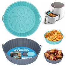 Alyvisun Air Fryer Silicone Liners, 2PCS Reusable Airfryer Basket Baking Tray Inserts Versatile Round Rack Pot for Microwave, Oven (Grey+Blue)