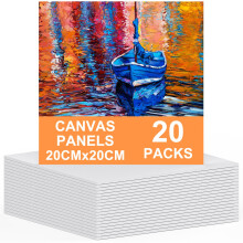 Koncci Canvas for Painting 20 x 20cm, 20 Packs Small Canvases for Painting Cotton Acid-Free for Acrylic & Oil Paint & Wet Water Art Media, Hobby Pain