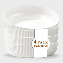 Kyraton Pasta Bowls Set of 4, White 1.1L Large Pasta Serving Bowl Plastic Unbreakable Serving Dishes (White)