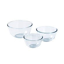 Pyrex – 8023509 – 3 Pieces; Glass Mixing Bowls/Salad Bowl – 0.5 L; 1 L; 2 L – Borosilicate Glass – Heavy Duty – Made in France