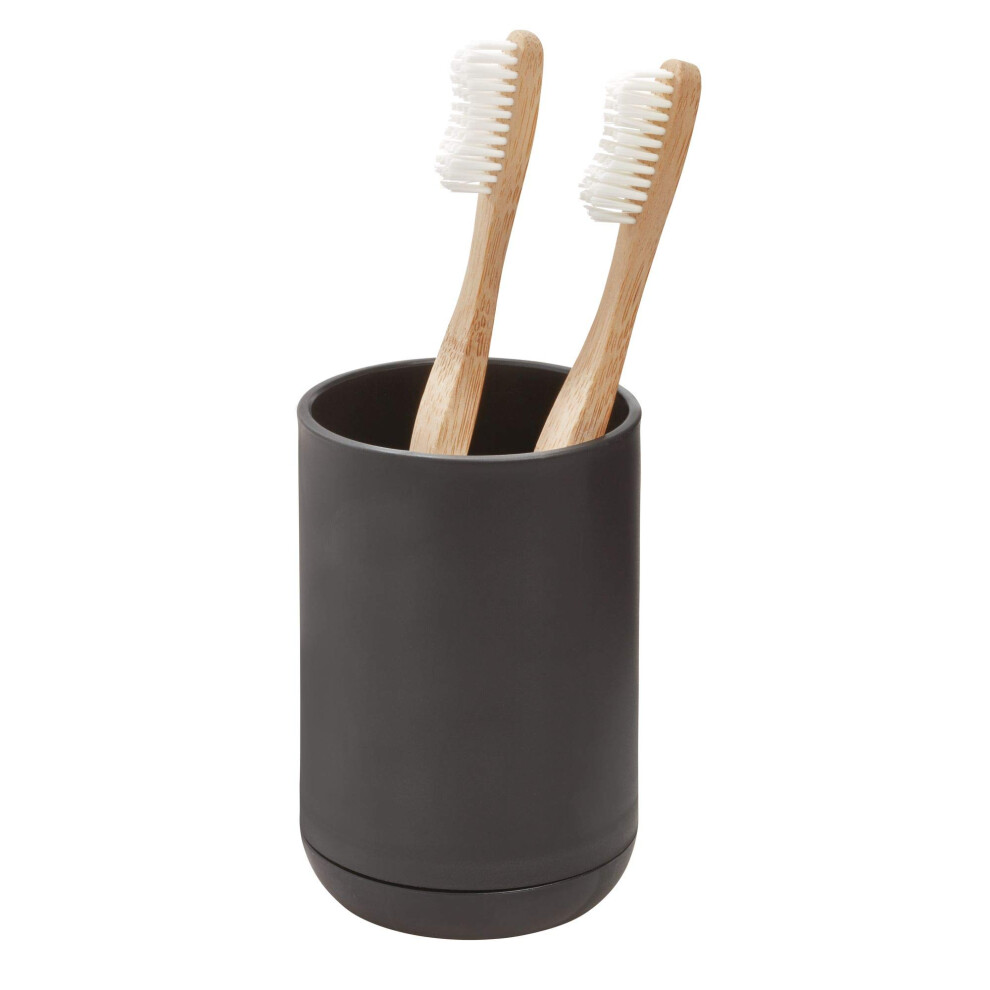 Interdesign Black Idesign 28537 Cade Toothbrush Holder, Round Plastic Toothbrush Stand For Regular And Electric Toothbrushes, 7.6 Cm X 7.6 Cm X 11.4 Cm