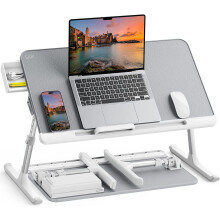 Laptop Bed Table, SAIJI 100% Eco-friendly wooden planks, Laptop Stand with Drawer, Folding Legs, 40kg Load, Angle Height Adjustable, Reading, Eating
