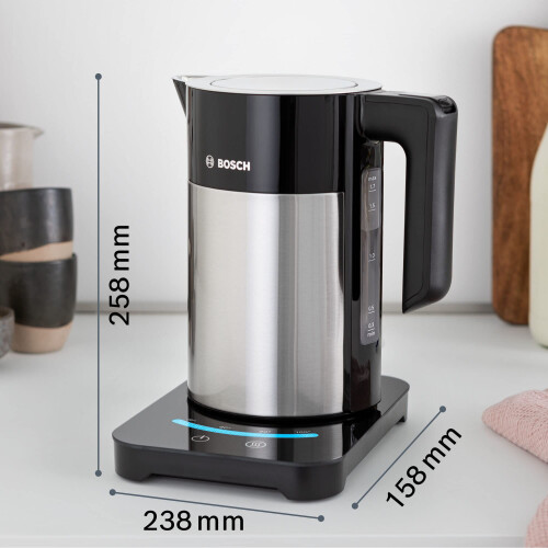 Bosch Bosch Sky TWK7203GB 7 Variable Temperature settings & KeepWarm function, Cordless Kettle, 1.7 Litres, Black/Silver 1