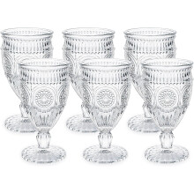 Kingrol 6 Pack 10oz Wine Glasses Goblets, 300ml Vintage Water Glasses, Romantic Mixed Drink Glasses for Party, Daily Use