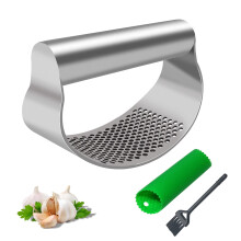 Garlic Press Stainless Steel Garlic Crusher Presser Kitchen Garlic Rocker Food Grade Ginger Grater Chopper Mincer Twister Squeezer Smasher with Silic
