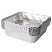 CafeTEq Large Aluminium Foil Trays Food Large Container with lids Oven BBQ Takeaway Roasting Freezing Storing (No 9) 9" x 9" x 2" (20)