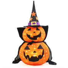 Halloween Pumpkin Decorations Lights with 50 LED Lights, Collapsible Pumpkin with Witches Hat Lights, Decorations for Outdoor Indoor Yard Holiday Gar