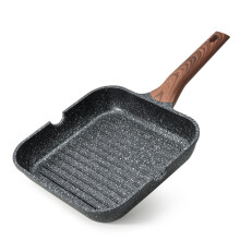 Kordisen Nonstick Griddle Pan for Induction Hob, 24cm Square Grill Pan for Indoor Cooking, Granite Coating Steak Skillet with Pour Spouts, PFOA Free