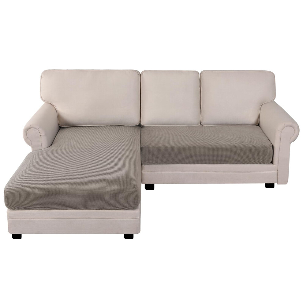 Bellahills Sectional Sofa Covers Sofa Seat Cushion Covers L Shape Separate Cushion Couch Chaise Cover For Sectional Sofa (Chaise + 2 Seater, Taupe) 87490091