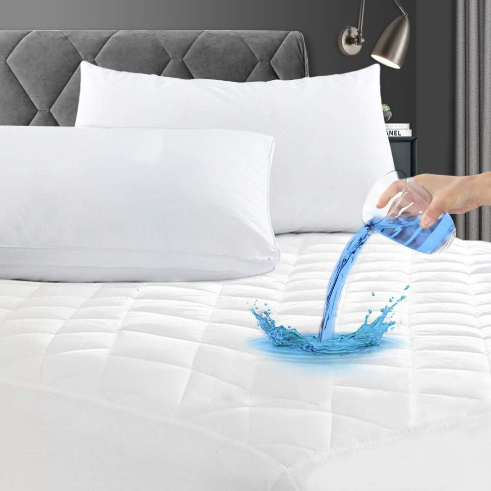 Pure Textile 100% Waterproof Mattress Protector, Ultimate Protection, Noiseless & Anti Allergenic Quilted Mattress Protector Double Bed, 30Cm Extra D 76764677