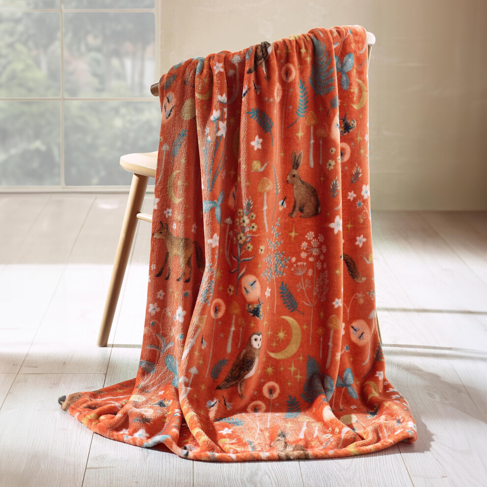 Photos - Duvet Catherine Lansfield Enchanted Twilight Animals Cosy Fleece 130x170cm Blanket Throw Burnt Orange 