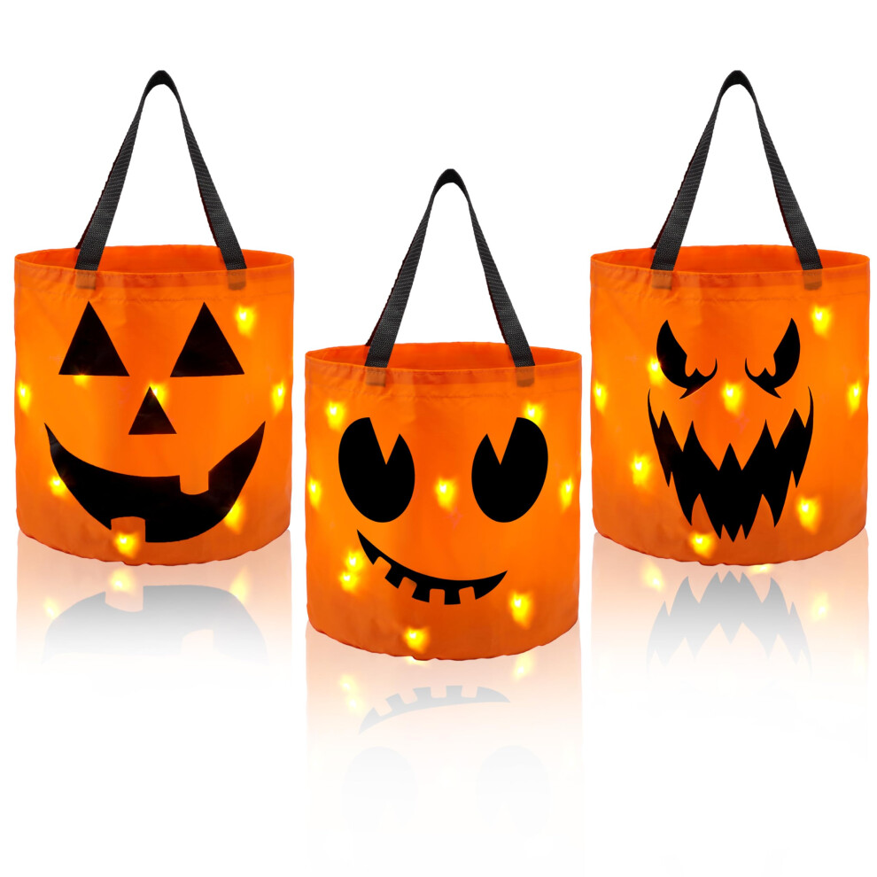 Photos - Wrist Watch JOYIN 3 PCS Halloween Candy Pumpkin Buckets, 10 x 11.8 LED Light Up Trick or Treat Buckets, Orange Reusable Goody Treat Buck