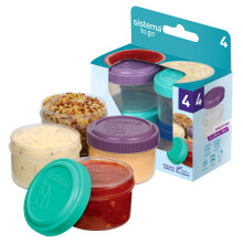 Sistema Dressing Pots To Go Food Container Sauce Pots With Lids 35 Ml Bpa-Free Blue, Green, Pink & Purple Lids Recyclable With Terracycle 4 Count