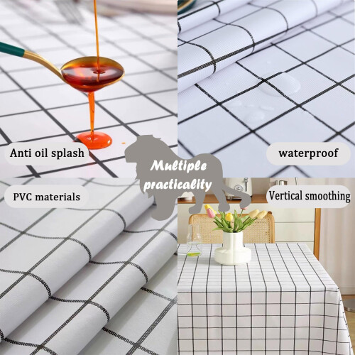 Plastic Tablecloth 1pc 137*180cm Waterproof Pink Checkered PVC Table 2