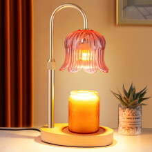 Pink Floral Glass Shade Candle Warmer Lamp with Timer 2h4h6h8h Flameless Height Adjustable for Any Candle Dimmer Brightness Control Melts Wax Faster