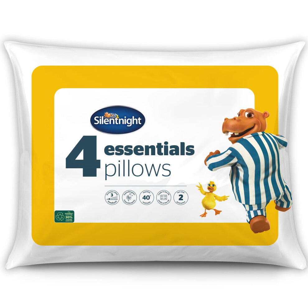 Silentnight Essentials Comfortable Soft Medium Support Pillows For Front, Stomach, Back And Side Sleepers-Hypoallergenic And Machine Washable, Microf