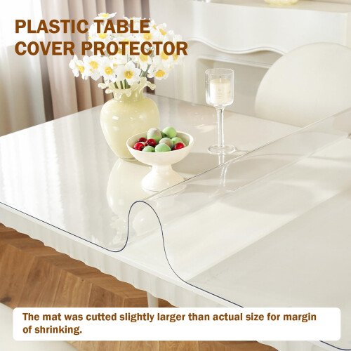 Royhom Clear Table Protector Transparent Table Protectors for Dining Room Tables 1.5mm Thick PVC Table Protector, Transparent Table Protector for Off 1