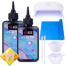 LET'S RESIN UV Resin Kit with Lamp, Upgraded 200g Crystal Clear&Low Odor UV Resin, UV Light, Silicone Mat, Ultraviolet Epoxy Resin Hard, UV Glue Star