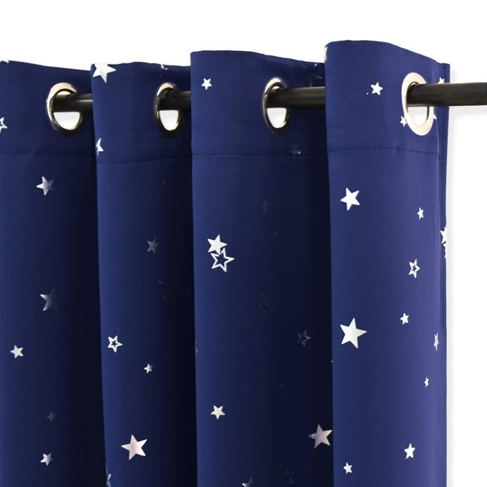Blackout Curtains For Living Room - Noise Reducing Thermal Insulated Foil Printed Star Curtains With Eyelet For Boys Kids Nursery Bed Blue Pony Dance