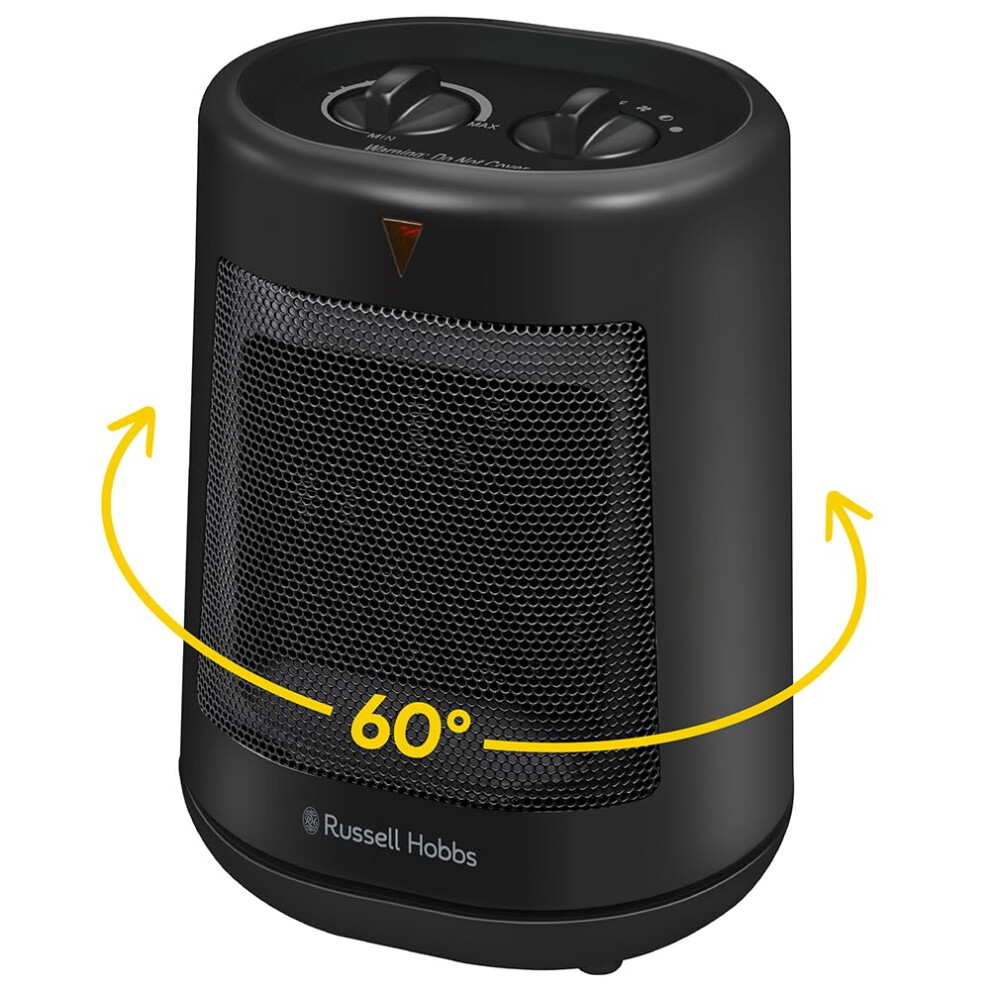 Russell Hobbs Black 2000W/2Kw Electric Heater In Ptc Ceramic Space Heater, Portable Oscillating 2 Heat Settings Overheat Protection, Adjustable Therm