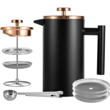 Wrobic Cafetiere French Press Coffee Maker 600ml/20oz Double-Wall Insulated Stainless Steel, 3 Level Filtration System, French Press for Home, Campin