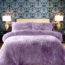 PARADISE STAR Teddy Fleece Duvet Quilt Cover Bedding Set With Matching Pillowcase Fluffy Thermal Warm and Cosy Lilac King 230cm x 220cm Approximate