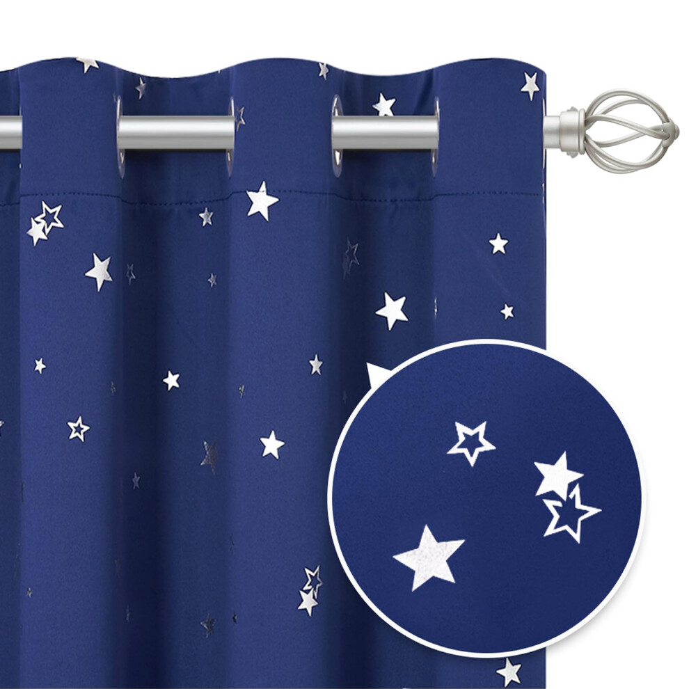 Foil Printed Blackout Curtains For Bedroom - Boys Girls Thermal Insulated Kids Curtains With Eyelet Noise Reducing For Living Room, Blue Pony Dance