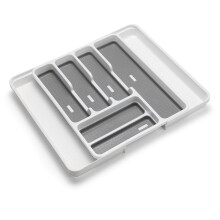 Addis Extendable Drawer Organiser Cutlery Utensil Tray Compartment Holders, Fits 35-58.5cm Wide, White Grey, 6-8 Sections