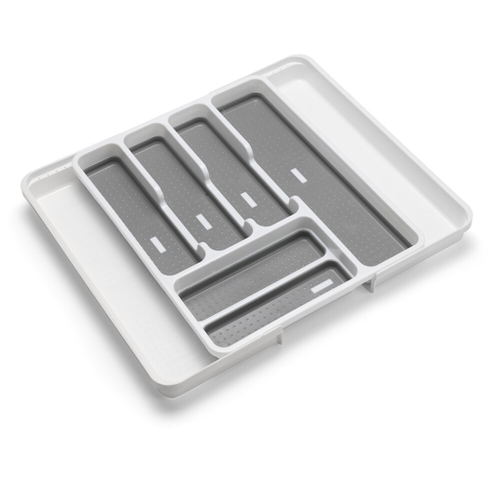Addis Extendable Drawer Organiser Cutlery Utensil Tray Compartment Holders, Fits 35-58.5Cm Wide, White Grey, 6-8 Sections