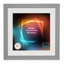 Boldon Framing - Pale Grey, Square Thin Photo Frame in Solid Wood with White Wall Mount, 16x16 Frame Size 14x14 Picture Display