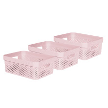 Curver Infinity Dots Set of 3 Rectangular 100% Recycled Medium Storage Baskets 11 Litres - Pink