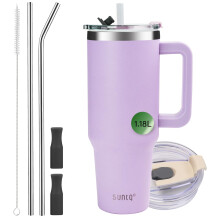 SUNTQ 40oz Tumbler with Handle, Double Wall Vacuum Insulated Water Bottle with Straw and Lid, Stainless Steel Travel Coffee Mug, Reusable Thermal Cup