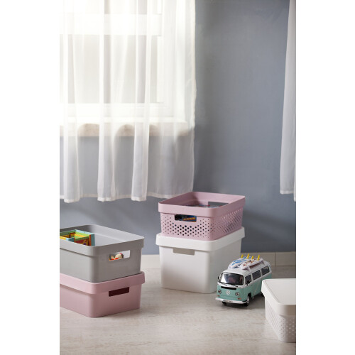 Curver Curver Infinity Dots Set of 3 Rectangular 100% Recycled Medium Storage Baskets 11 Litres - Pink 2