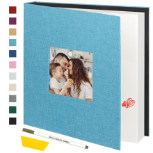 Miaikoe Large Photo Album Self Adhesive Scrapbook Album for 4x6 5x7 8x10 Pictures,40 Pages Linen Cover Album with Display Window DIY Book with A Meta
