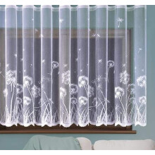 MforStyle White Net Curtain Floral design DANDELIONS - READY TO HANG - HEMMED SIDES - SLOT TOP - MANY SIZES - (selected curtain: 2.5 Metres Width, DR