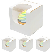 Gcardist White Cupcake Boxes Individual Cupcake Container 100Pcs 8.9x8.9x8.9cm Auto-Pop up Single Cupcake Boxes (100 Boxes+100 Inserts,3.5"x 3.5"x 3.