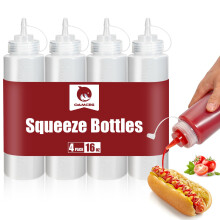 OAMCEG 16OZ Condiment Squeeze Bottles - 4 Pack Durable Plastic Squeeze Squirt Bottle with Discrete Measurements, for Ketchup, BBQ, Sauces, Syrup, Con