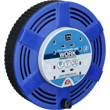Masterplug Four Socket 15 Metre Cassette Reel, Large Extension Lead Cable Reel, Wind-Up Retractable Power Cord Reel, Thermal Cut Out, Work Power, Blu