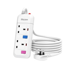 Mscien Extension Lead 2 Way Plug Sockets with Individual Switches Overload Protected Power Strip Wall Mountable 1.5M Extension Cable