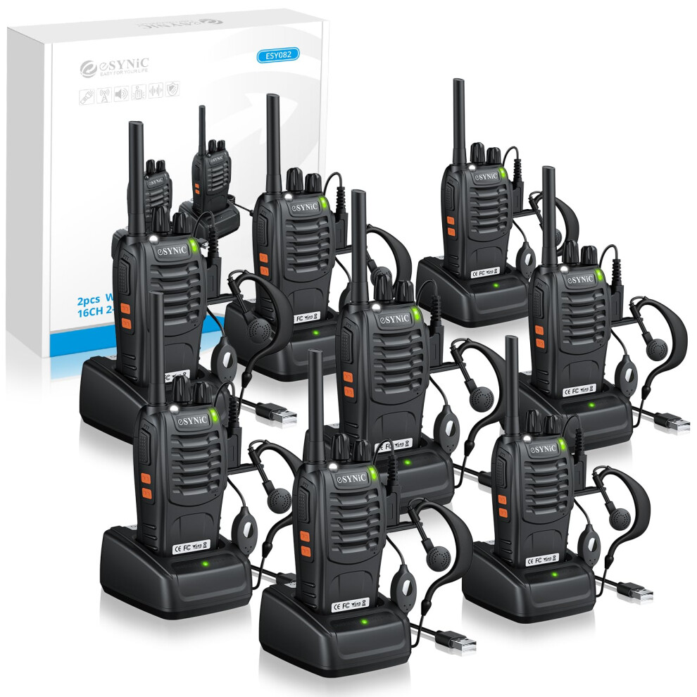 Esynic 8Pack Professional Walkie Talkies For Adults Rechargeable Walkie Talkies Best 16Ch Walkie Talkie Hand Free Vox Clear Call Walky Talky With Ear 43631780