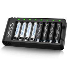POWEROWL AA & AAA Rechargeable Batteries with Charger, 4 Pcs AA 2800mAh & 4 Pcs AAA 1000mAh Ni-MH Batteries with 8 Slot Charger (USB Fast Charging, I