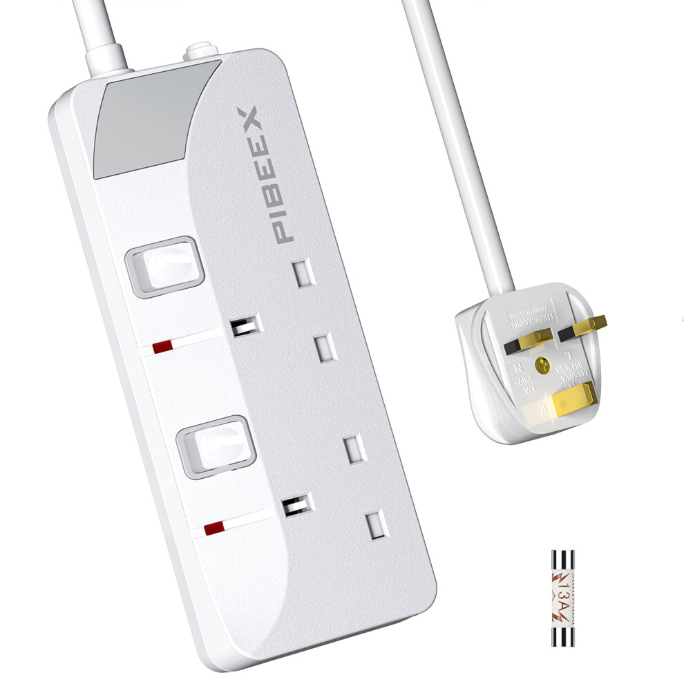 Photos - Other Hand Tools PIBEEX Extension Lead 2 Way Plug Sockets with Individual Switches Wall Mountable Power Strip 3M Extension Cable 13A Fused UK